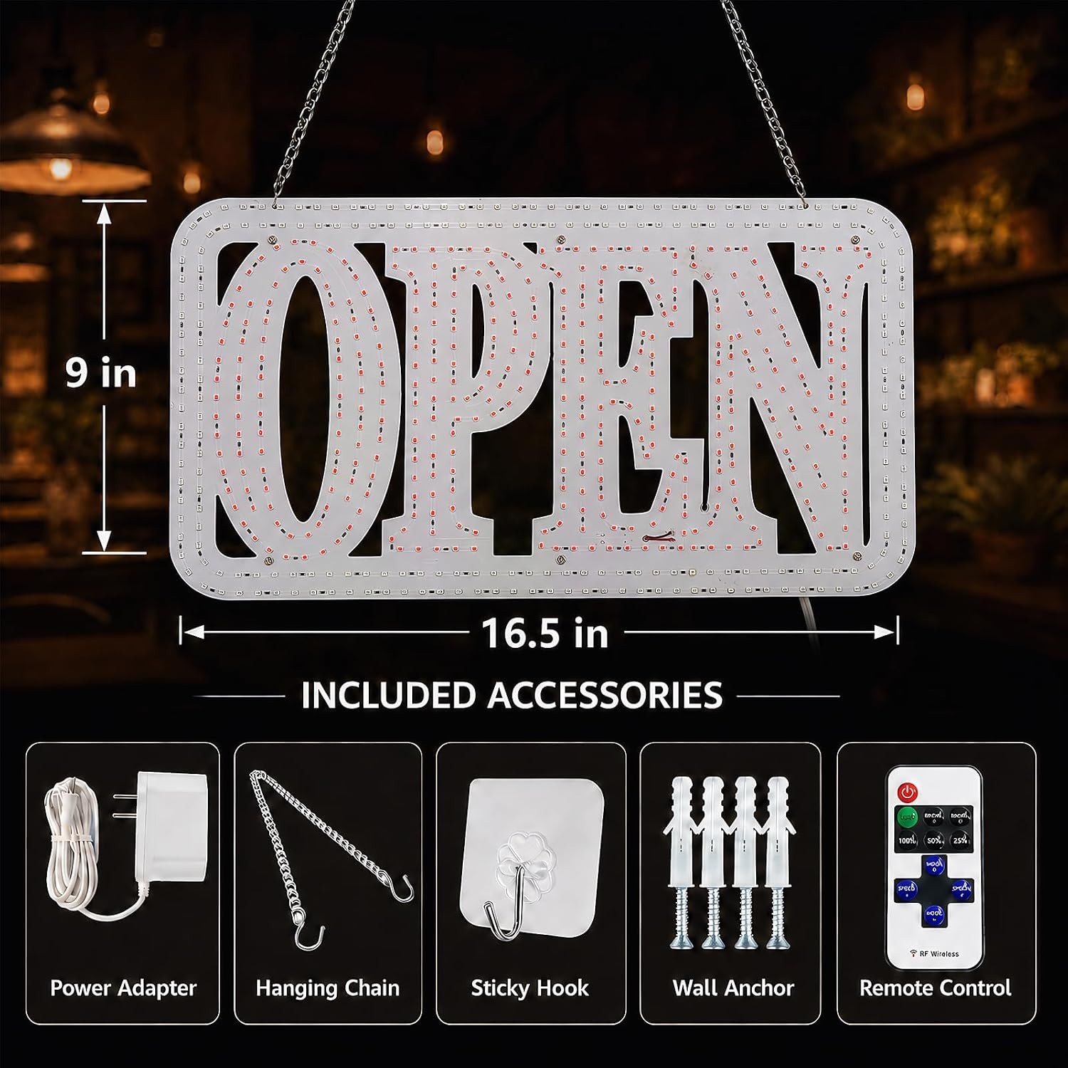 LED Open Signs for Business, High-Brightness Open Sign with Remote Control, 16.5