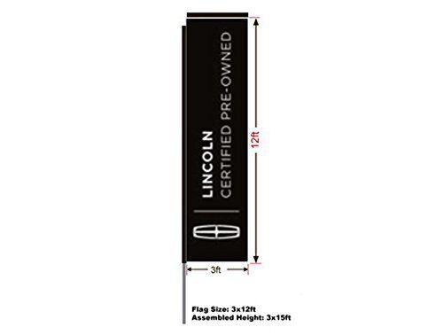 Lincoln Certify Preowned Rectangular Flag, 15′ Pole and Ground Spike, 3’W x 12’H