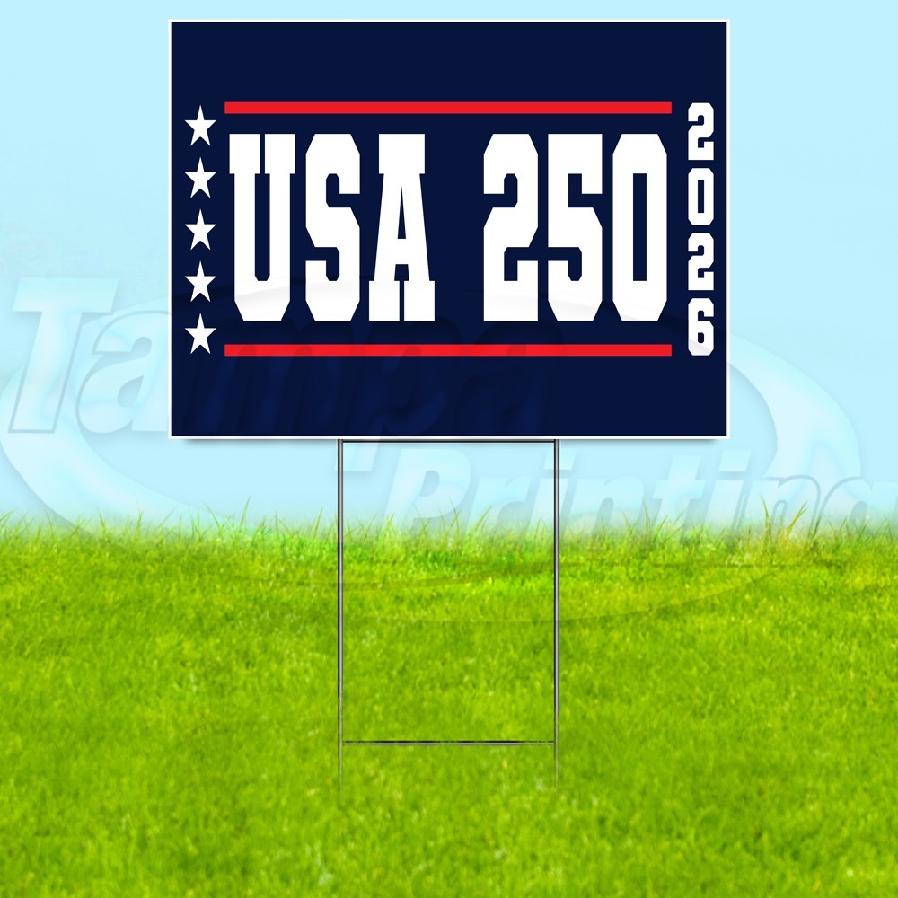 USA 250 2026 18×24 Yard Sign America Plastic Corrugated WITH STAKE USA YS08112