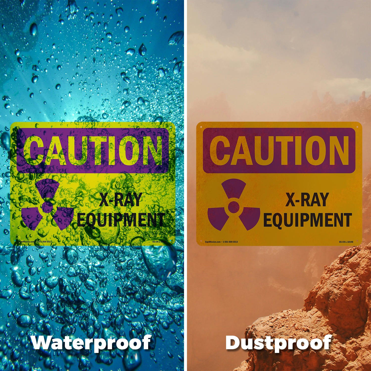 X-Ray Equipment OSHA Caution Radiation Sign Metal, Plastic, Decal 5 or 10 Pack