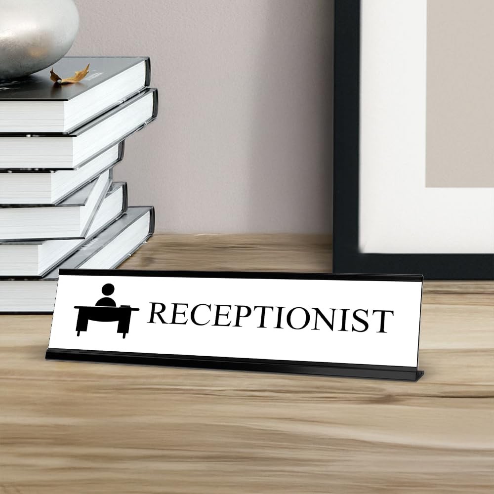 Receptionist, Black Frame, Desk Sign (2×8”)