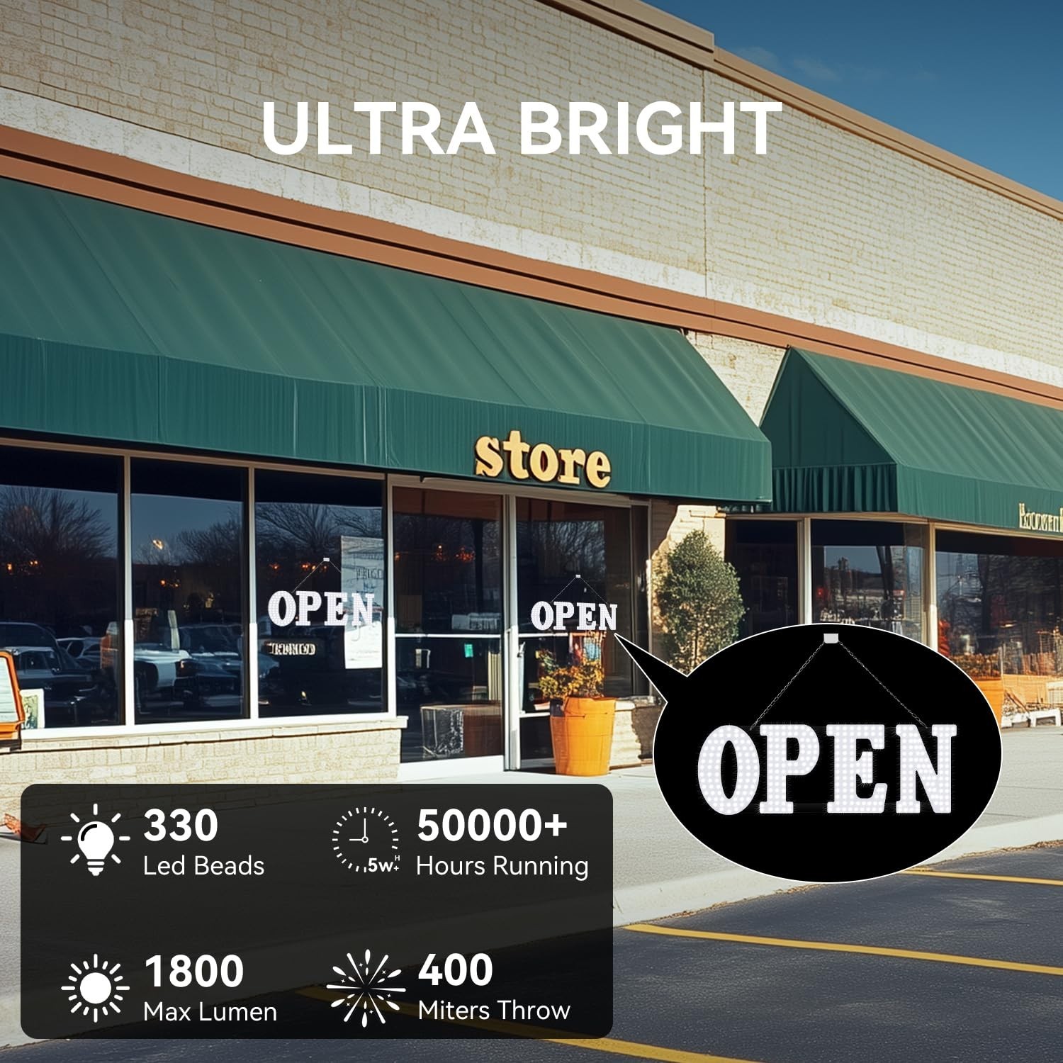 Large LED Open Sign for Business – 30″x10″ Bright Flashing Display, Remote, 14 M