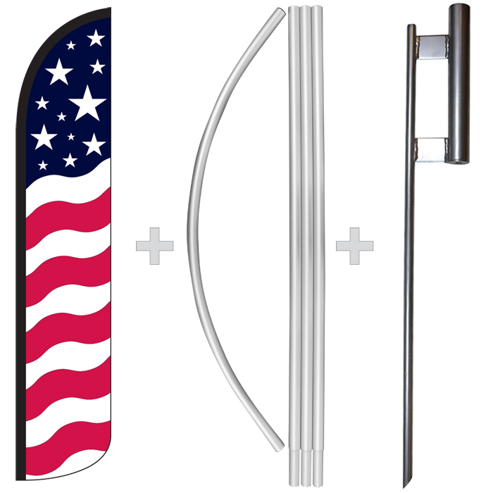 Stars & Bars USA American 15′ Tall Windless Swooper Feather Flag & Pole Kit