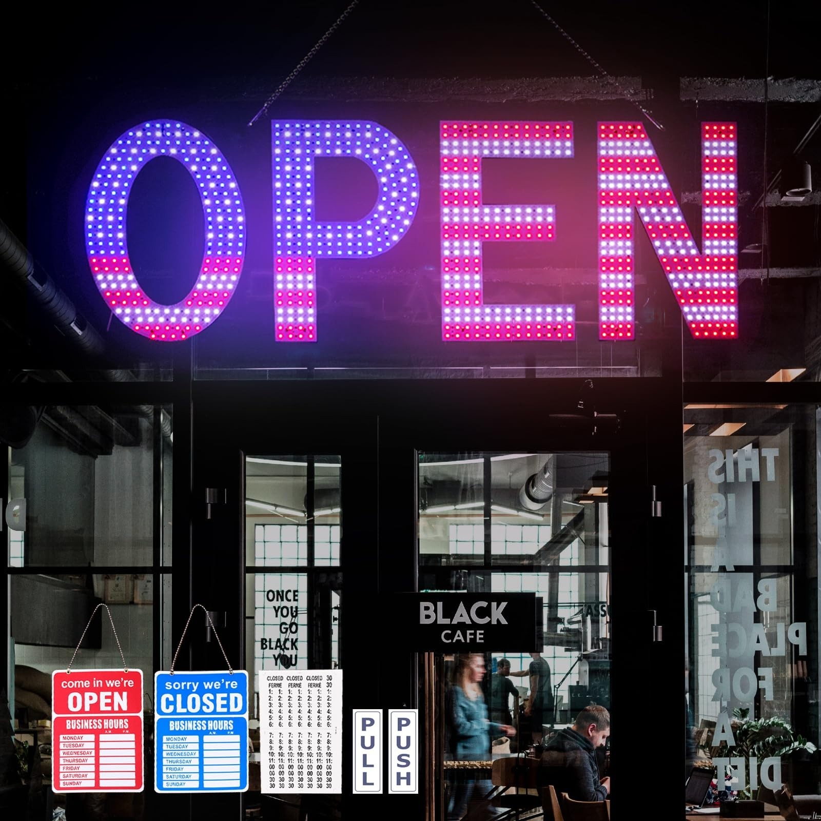 Large LED Open Sign for Business – 40″x14″ Ultra Bright Light Up Display, 3 Mode