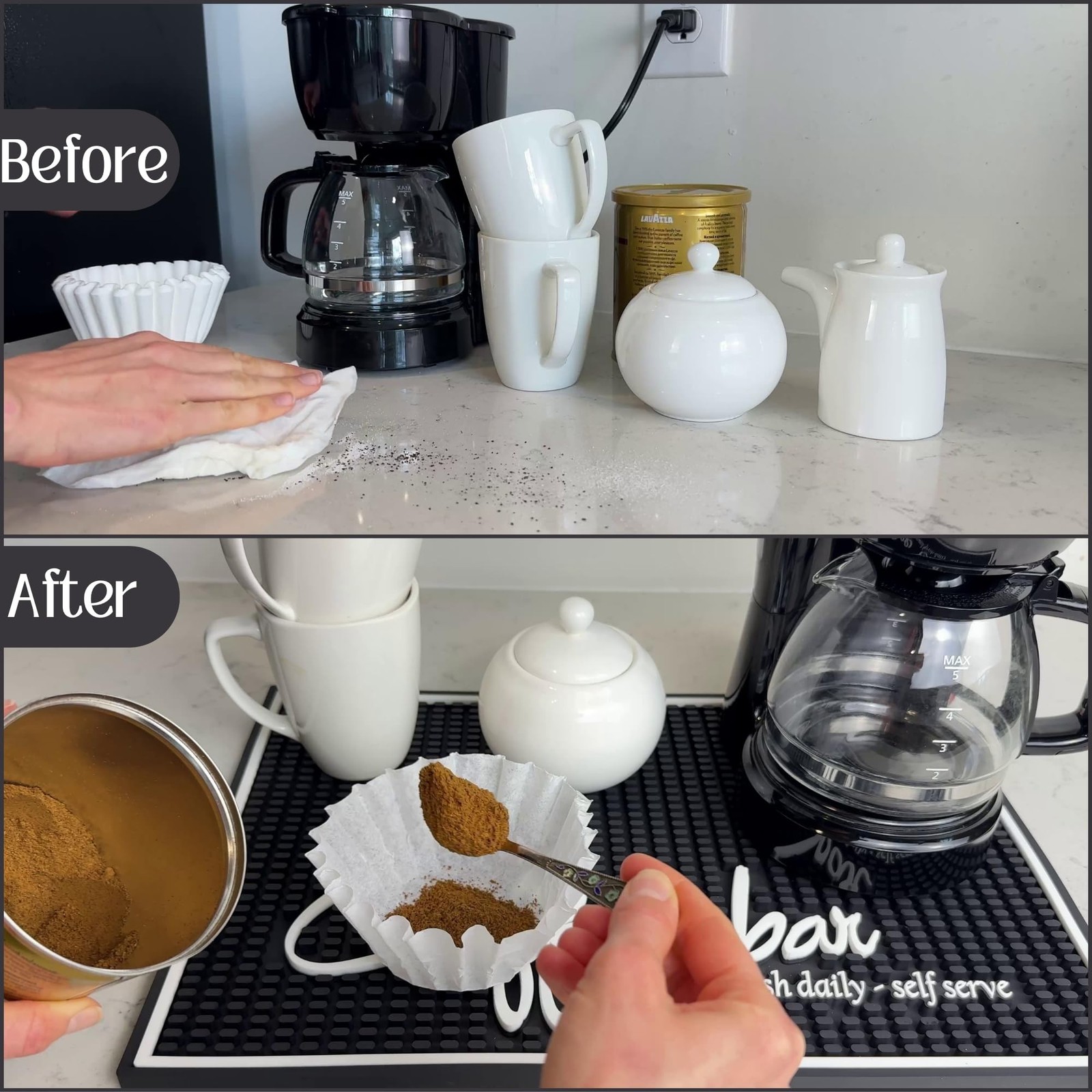 Brewed Fresh Daily Silicone Coffee Bar Mat 18×12 in, Self Serve Coffee Statio…