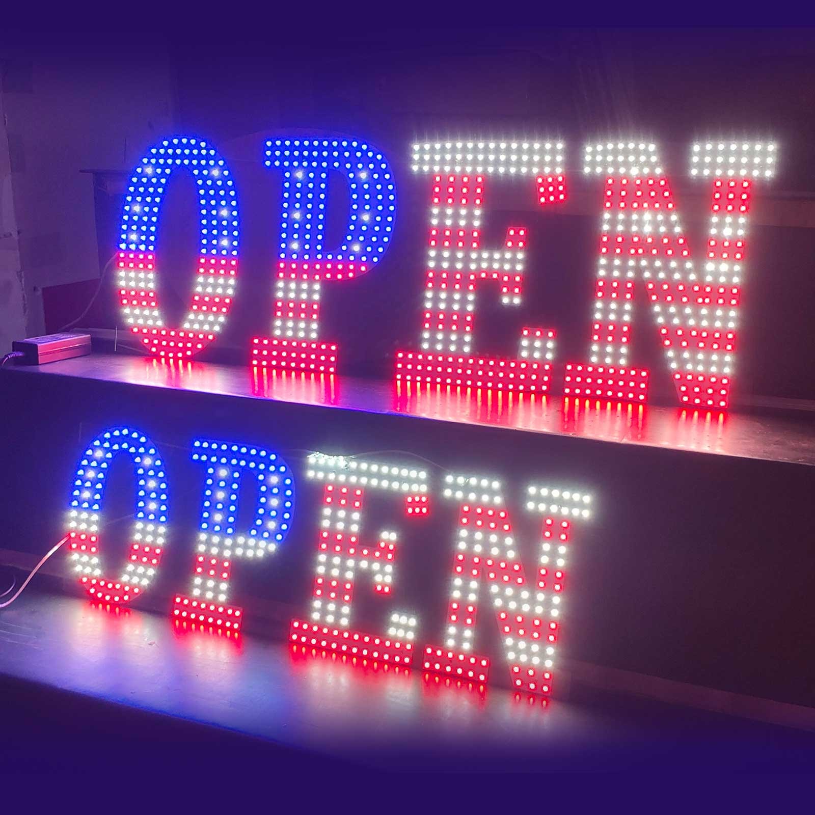 30″x10″ US Flag LED Open Sign Remote Ultra Bright Light Store Window Wall Plug