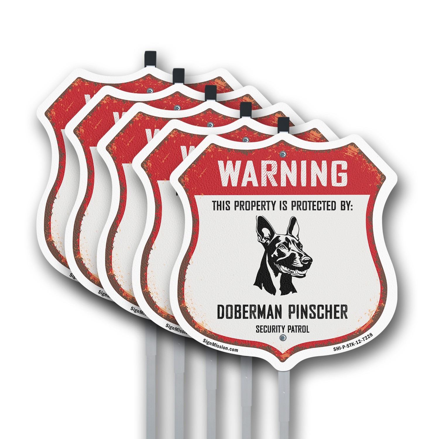Warning Property Protected by Doberman Pinscher Made in Shield Sign With Stake