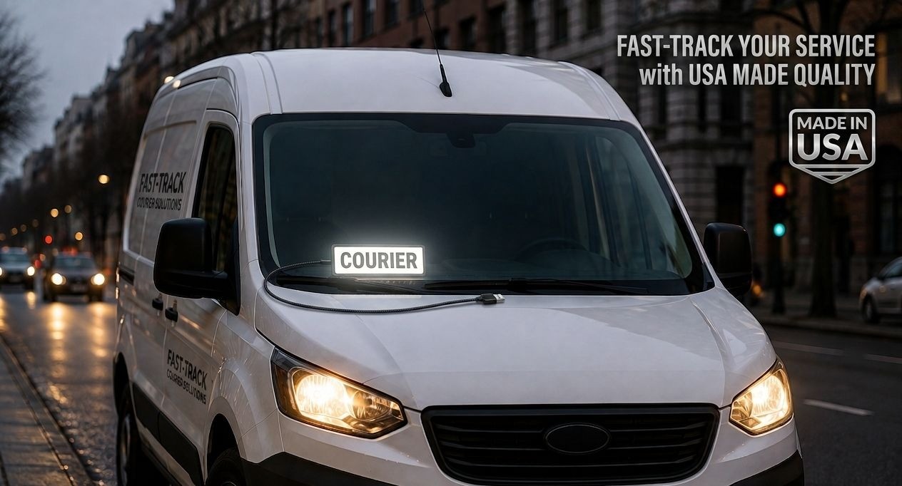 LED Courier Sign for Van & Car Dashboard – 5V USB Powered Lighted Delivery Sign,