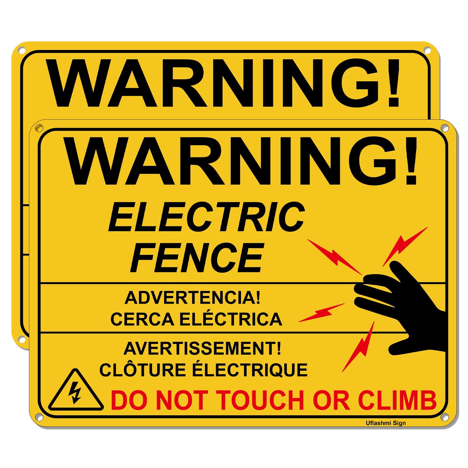 Uflashmi Electric Fence Warning Sign, Metal Electric Fence Signs, 10” x 7”, 2…