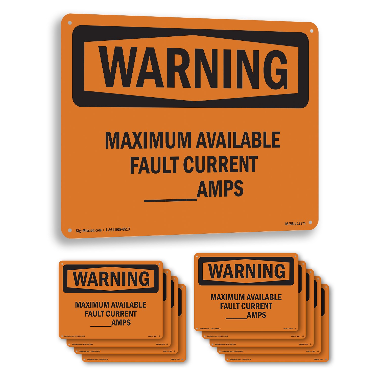 Maximum Available Fault Current____Amps OSHA WARNING Sign, Decal 5 or 10 Pack