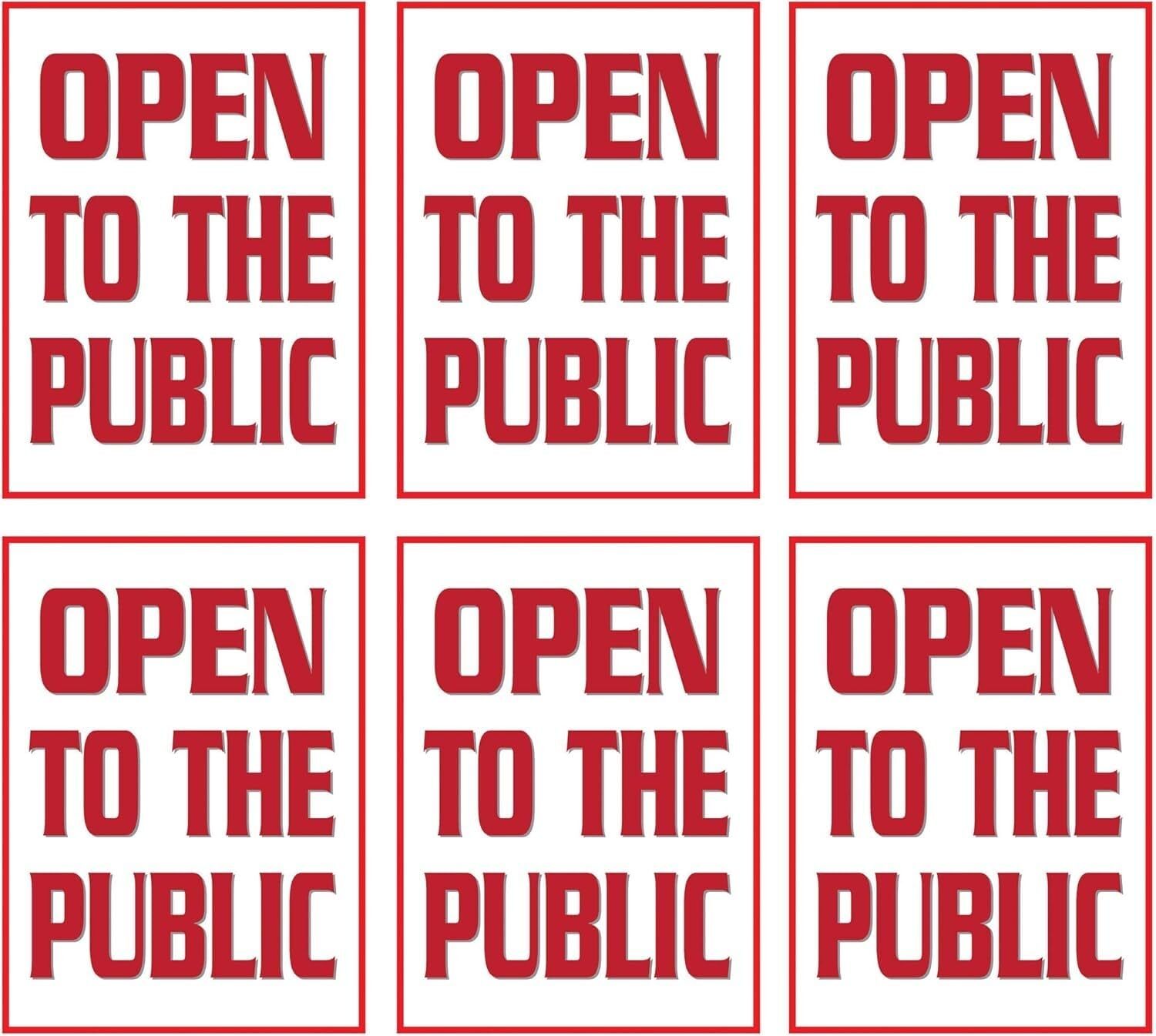 Open To The Public Retail Window Display Paper Signs | Pack of 6 | 18″w x 24″h