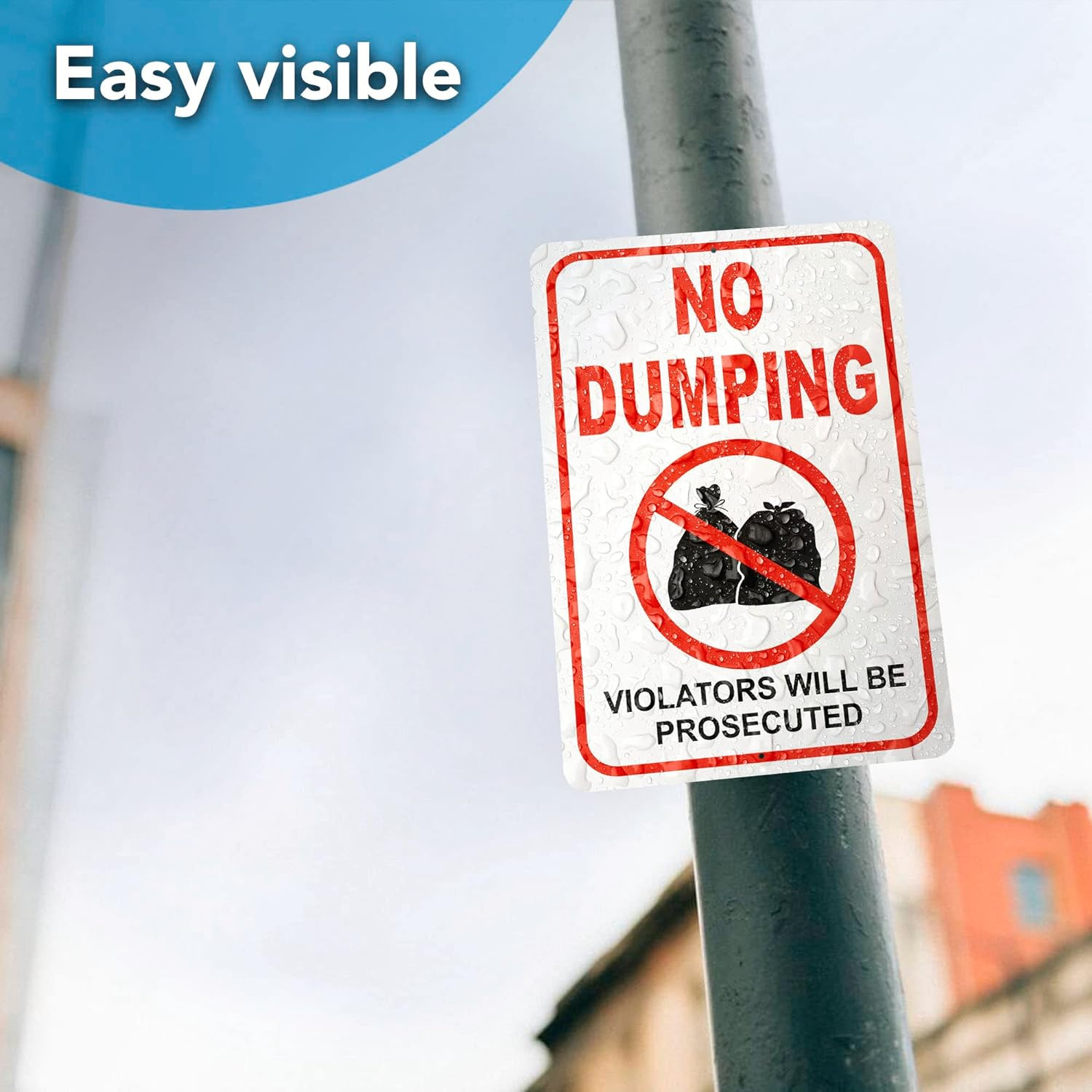 2 PC No Dumping Signs, 10×7 Aluminum No Littering Sign Outdoor, Violators Will B