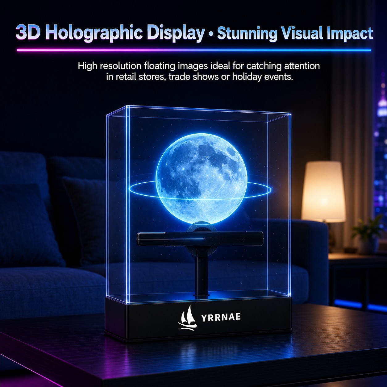 YRRNAE 3D Hologram Fan Display 8in LED Sign WiFi App Cover 1500 Videos 1080P