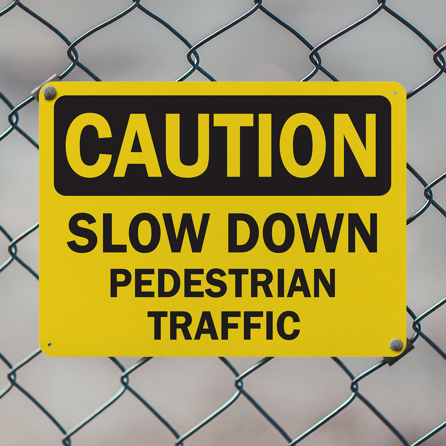 (2 Pack) Slow Down Pedestrian Traffic OSHA Caution Sign Decal Metal Plastic
