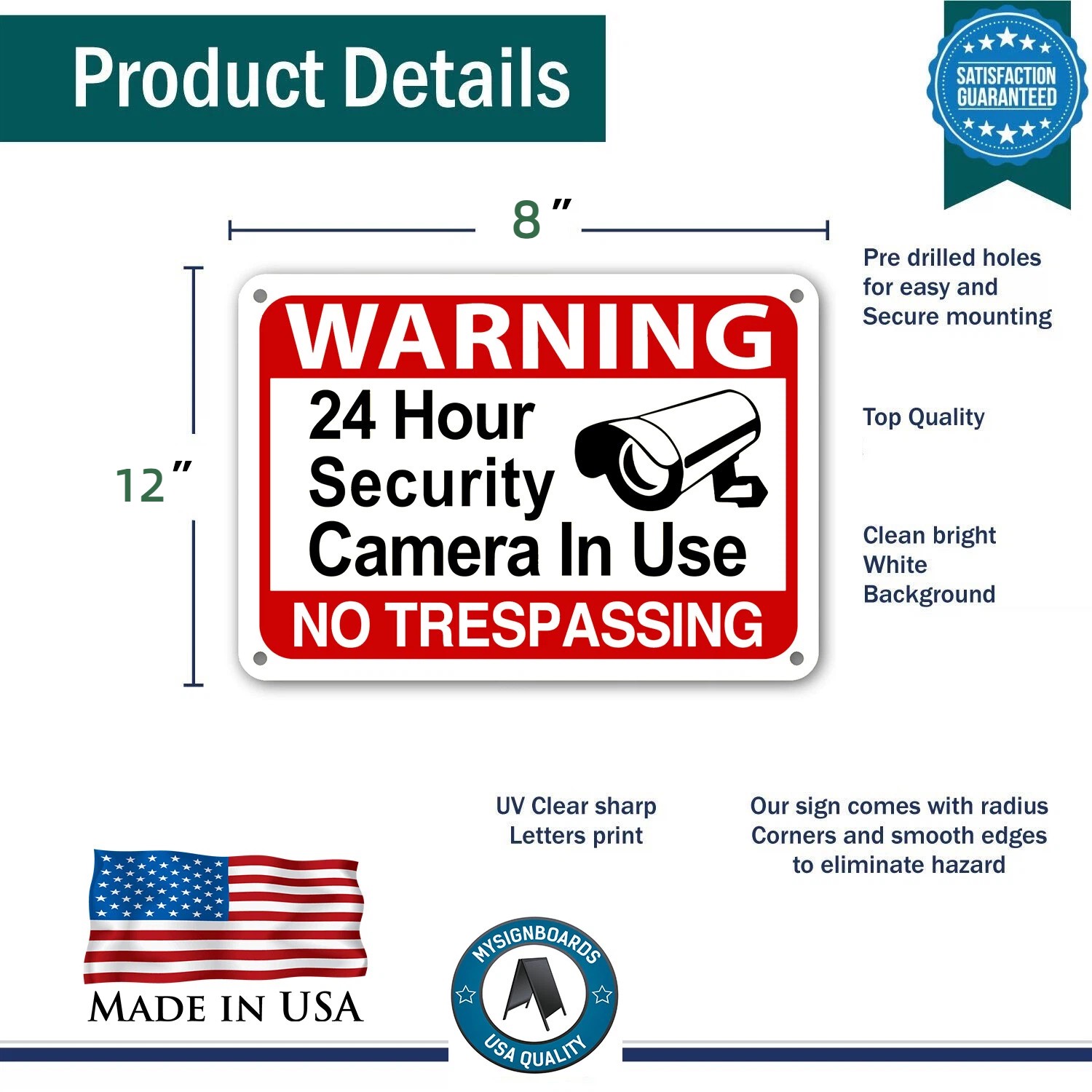 Warning 24 Hour Surveillance Signs Home Security Signs No Trespassing cctv sign