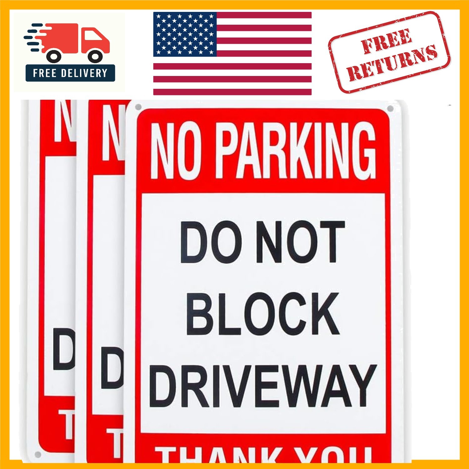 Weatherproof 3 Pack No Parking Do Not Block Driveway Signs – 10″ x 7″ Aluminum