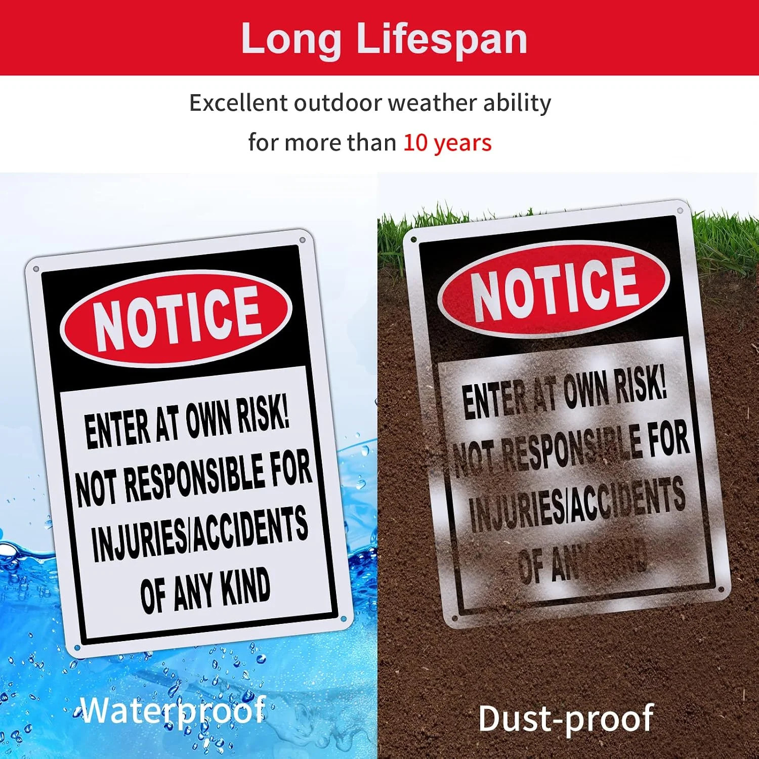 2 Pack Notice Enter at Own Risk Sign, Not Responsible for Accidents or Injuries