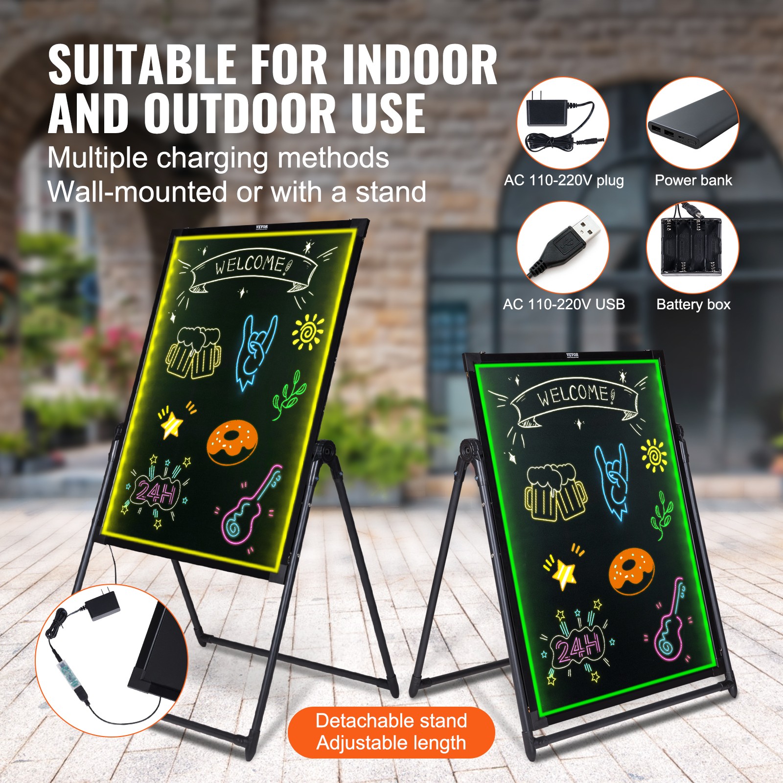 VEVOR LED Message Writing Board 32″x24″ Illuminated Erasable Lighted Chalkboard