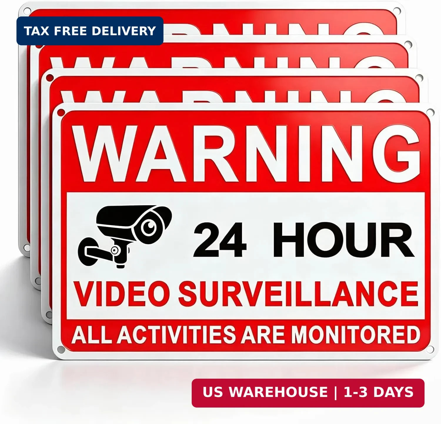 4 Pack Video Surveillance Signs, 8 x 12 Inch Aluminum Camera Signs, CCTV Securit