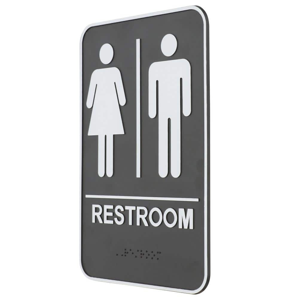 9 in x 6.5 in Acrylic Unisex Restroom Sign Braille Pictogram ADA Compliant Black