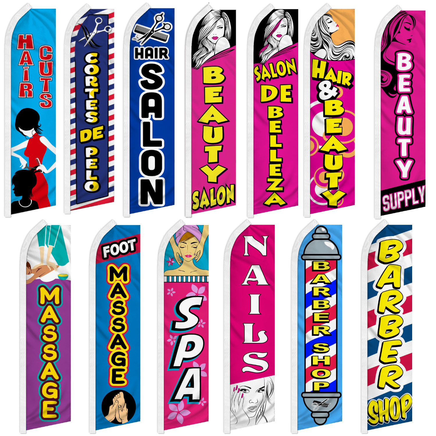 Beauty Salon Advertising Feather Swooper Flutter Flag Banner Nails Hair Massage