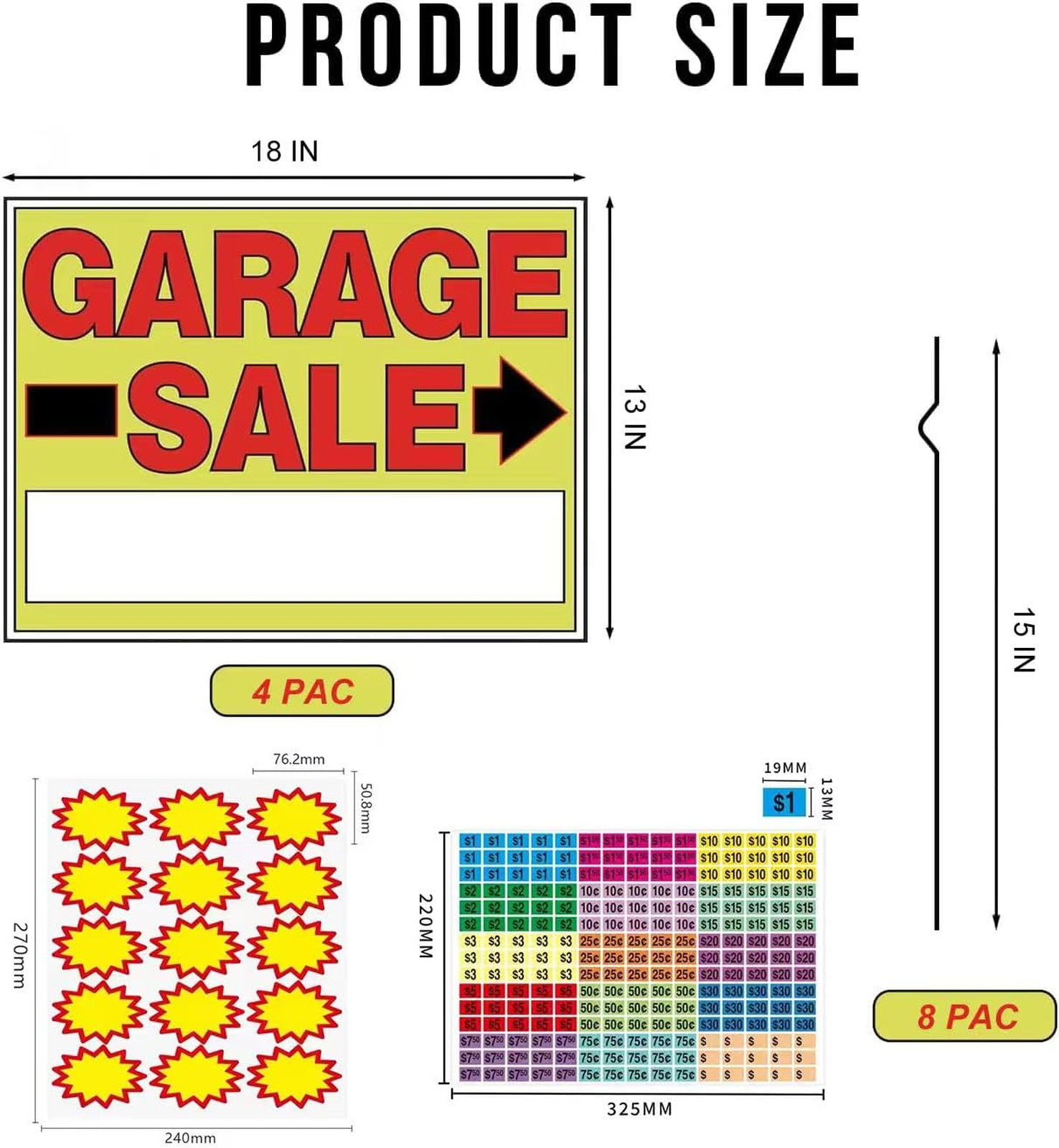 Garage Sale Signs 4Pack Waterproof Double-Sided Yard Signs with Metal Stakes and
