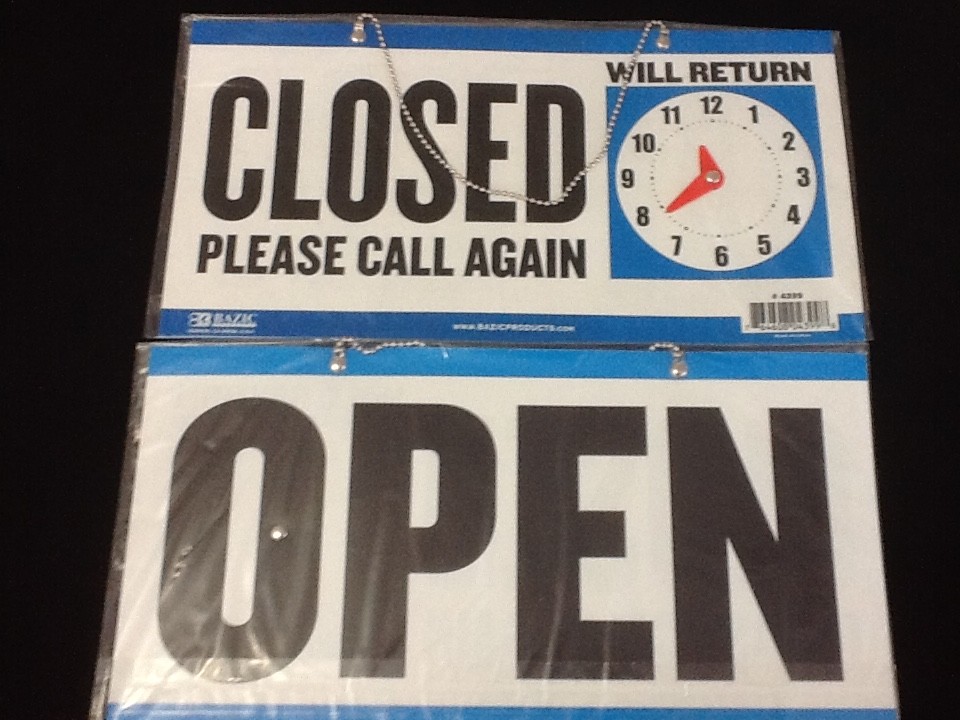 Open Closed Sign Chain 2 sided 11.5 x 6. Store Business Hours FREE SUCTION CUP