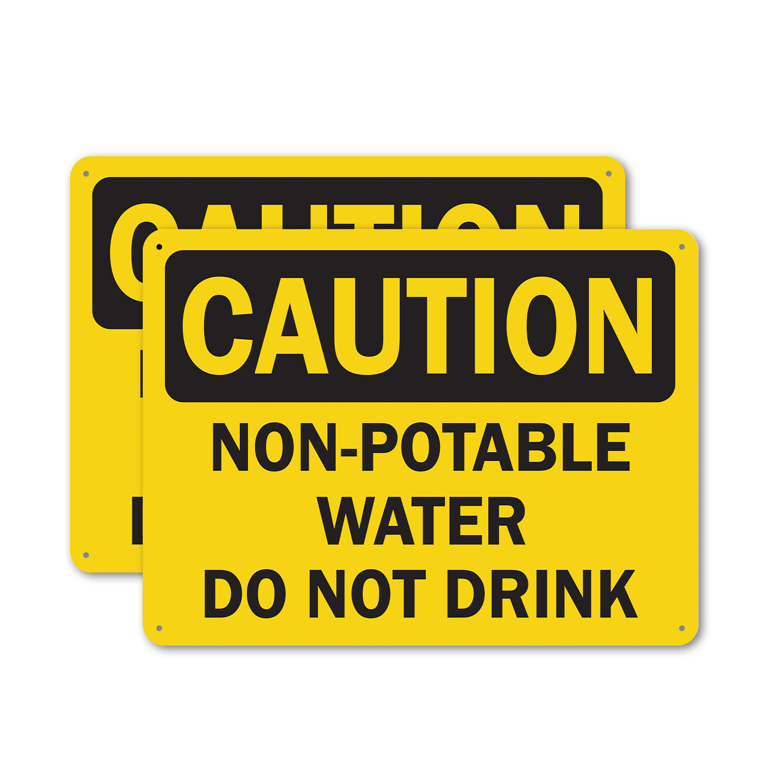 (2 Pack) Non-Potable Water Do Not Drink OSHA Caution Sign Decal Metal Plastic