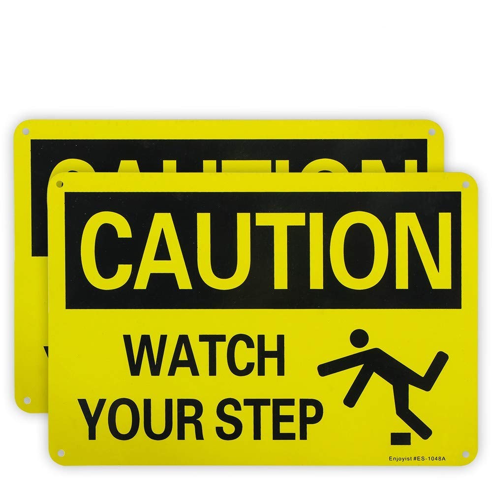 Caution Watch Your Step Sign 10×7 inches Aluminum 2-pack Reflective UV Weathe…