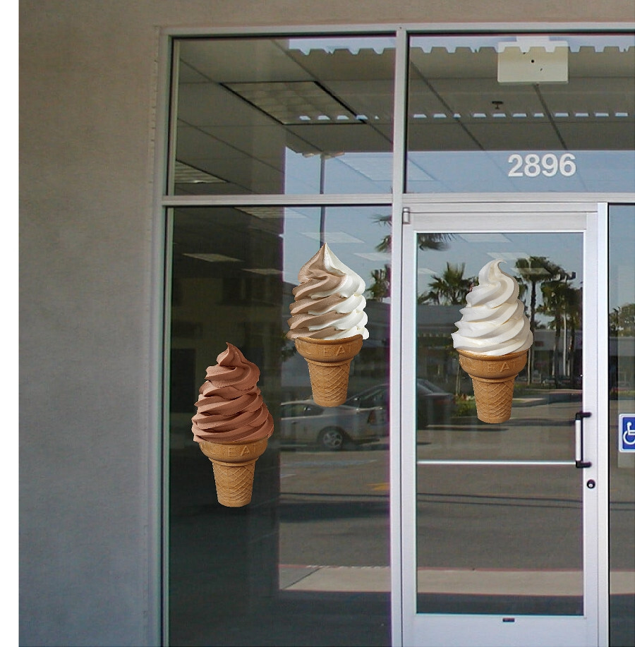 VANILLA CHOCOLATE AND MIXED SOFT SERVE CONE VINYL DECALS 12″ TALL ONE OF EACH