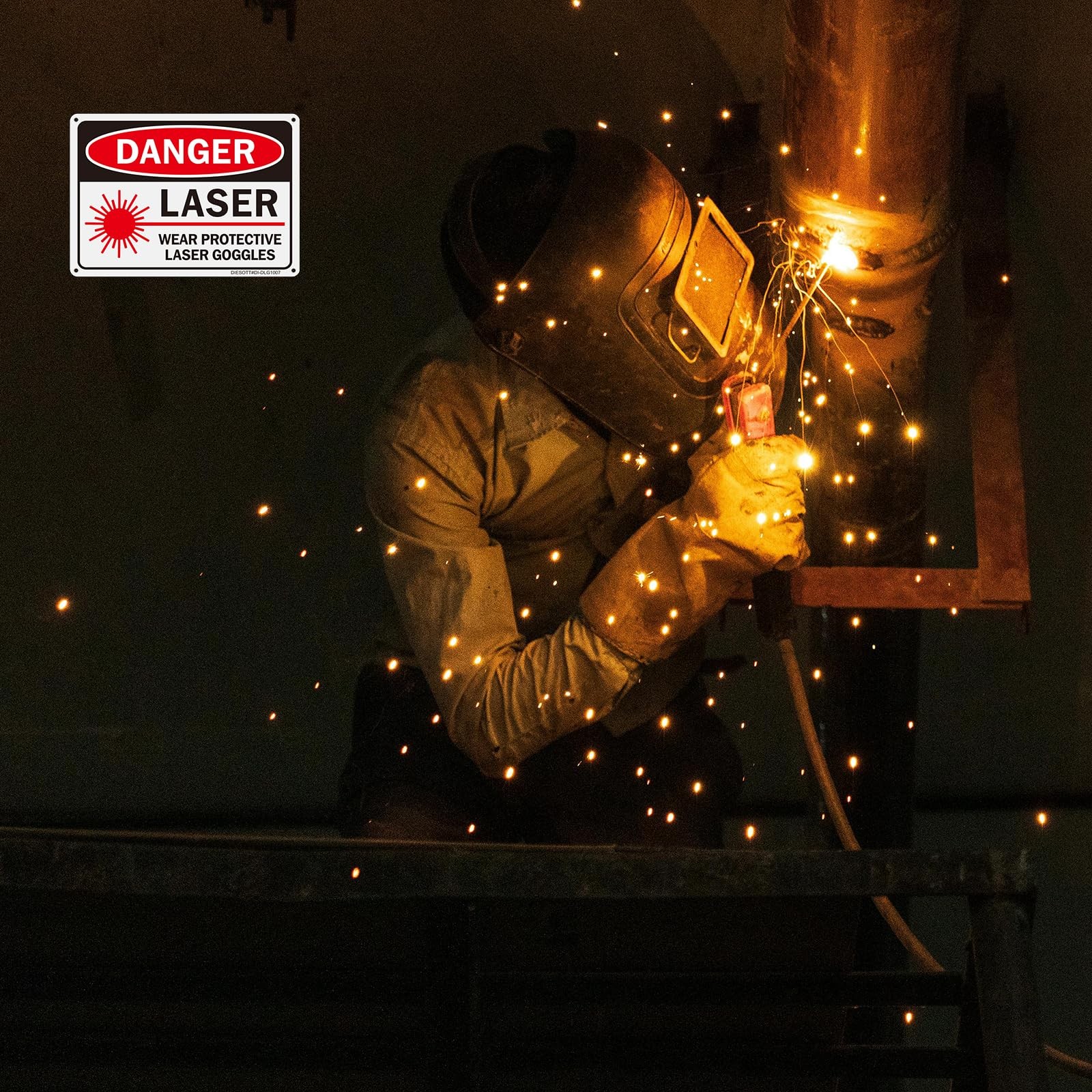 Danger Laser Wear Protective Goggles Signs Aluminum Easy Mount 10×7 In 2 PCS