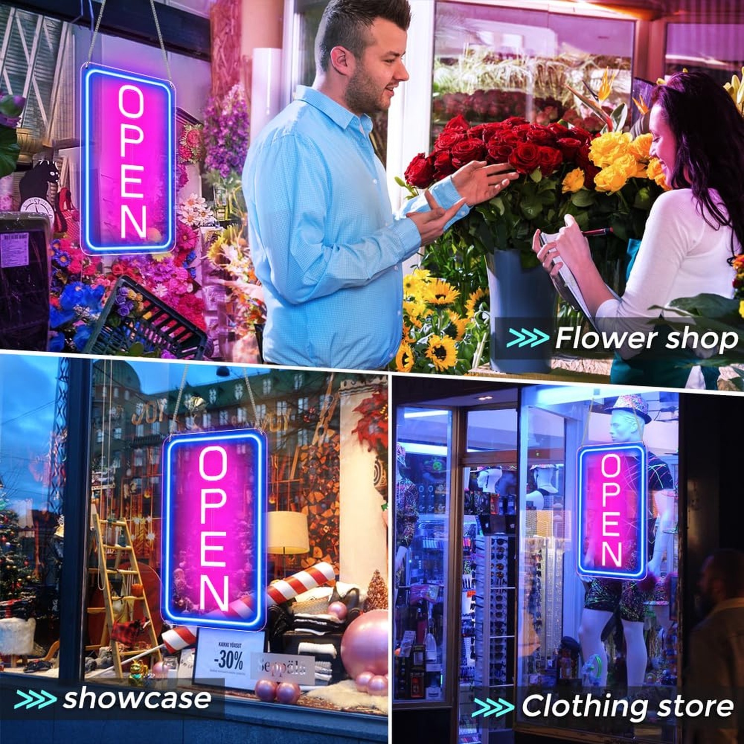 Open Signs for Business, 16″x 9″ LED Neon Open Sign with ON/OFF Switch adapte…
