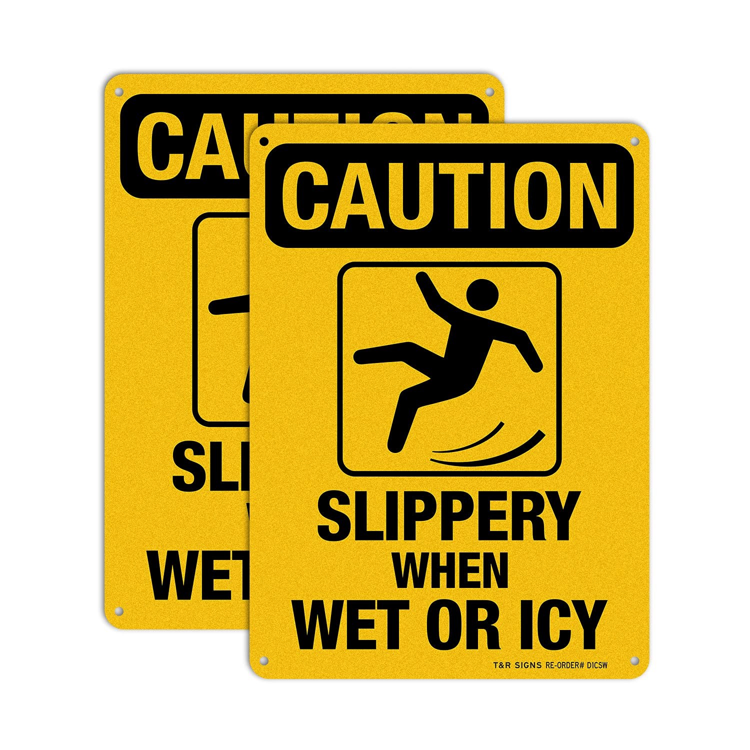 2 Pack Slippery When Wet Or ICY Sign, Caution Sign, 10″ x 7″ Rust Free, UV Prote