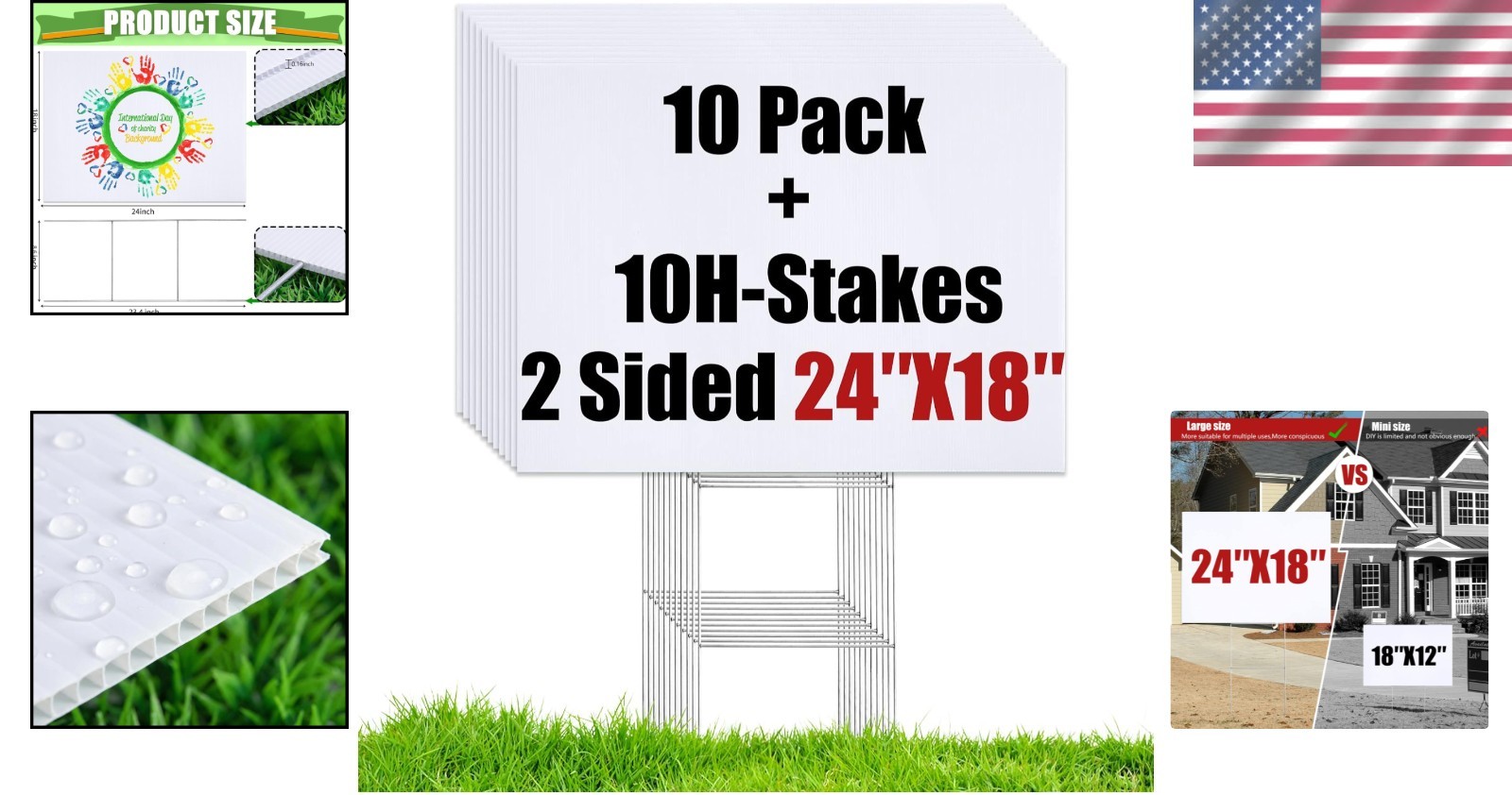 White Corrugated Signs with Stakes, 10 Pcs