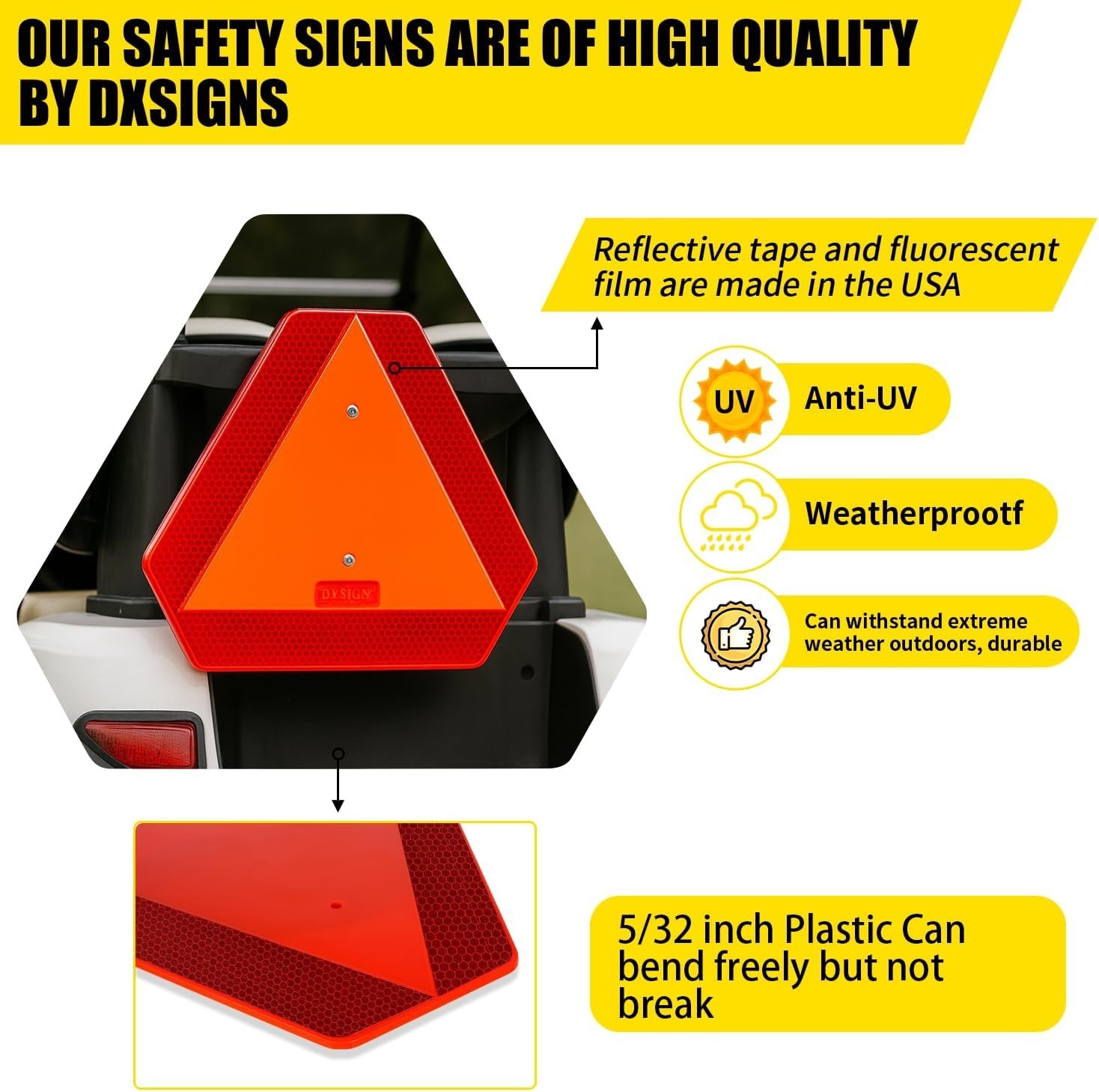 Slow Moving Vehicle Sign Plastic DOT Slow Moving Vehicle Triangle Signs SMV Sign