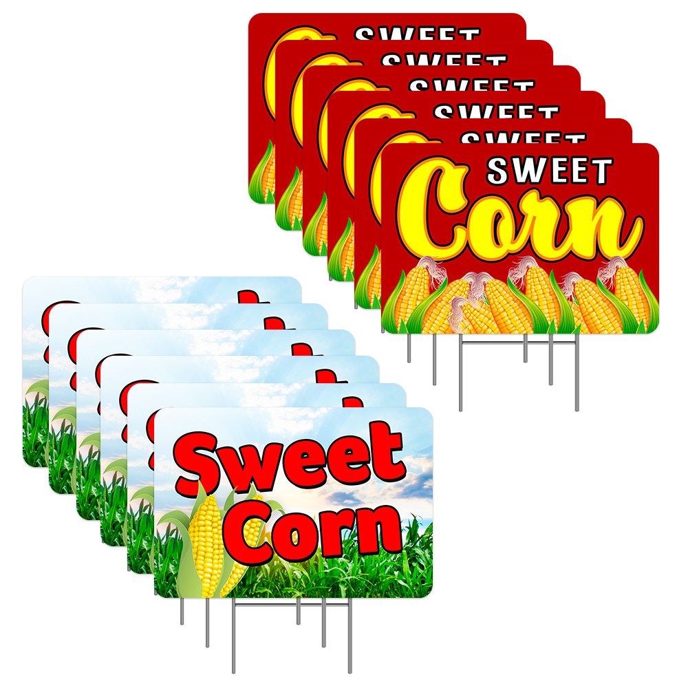 Sweet Corn 12 Pack Yard Signs – Each Sign is 24″ x 16″ Single-Sided and Comes wi