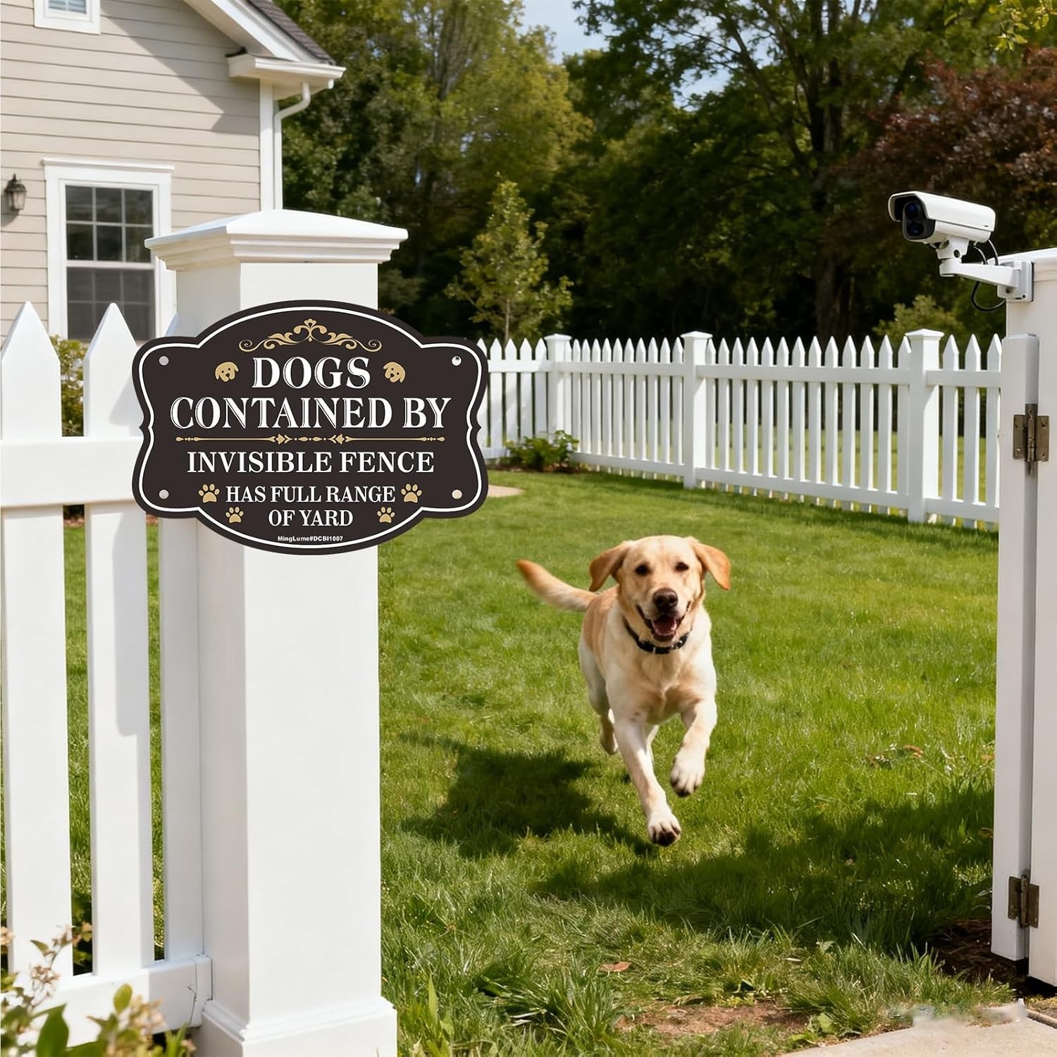 Dogs Contained by Invisible Fence Signs – 2-Pack 10×7 Durable Warning Signs