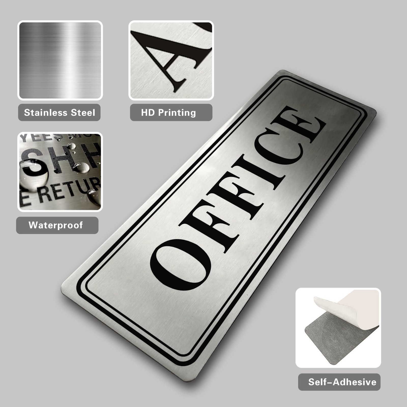 1 PC Metal Stainless Steel Office Sign Door Self Adhesive 9×3 Inch Business