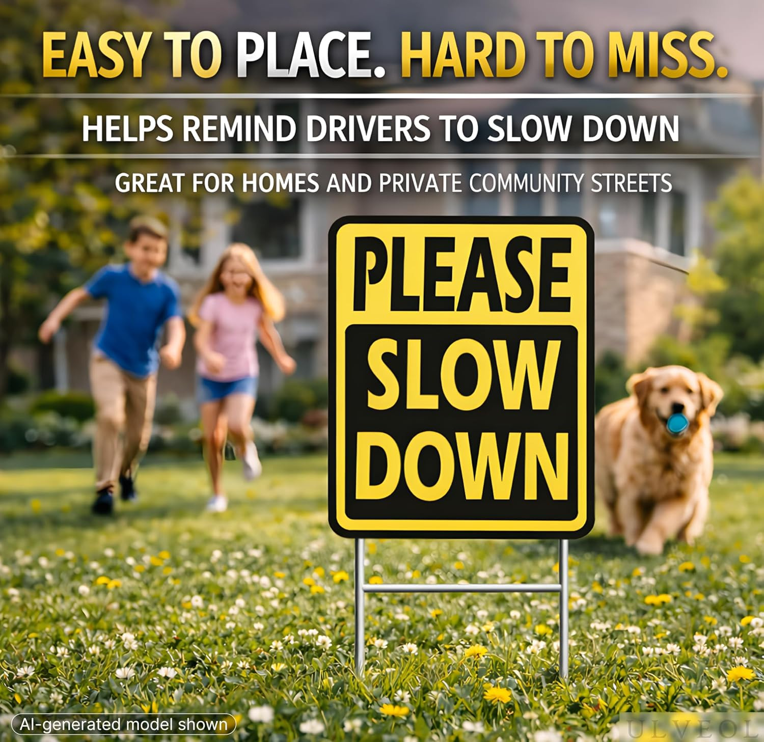 Set of 3 Double Sided 8×12 Inches “Please Slow Down” Sign with Metal H-Stakes…