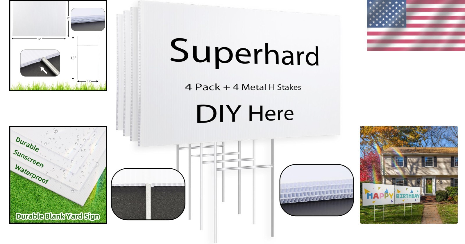 Customizable 17×12 Lawn Signs with Metal Stakes – 4 Pack, Waterproof & Sturdy