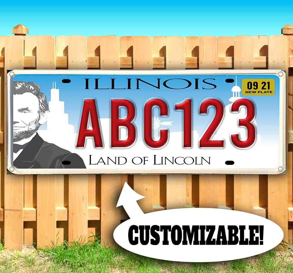 CUSTOMIZABLE ILLINOIS LICENSE PLATE Advertising Vinyl Banner Flag Sign USA