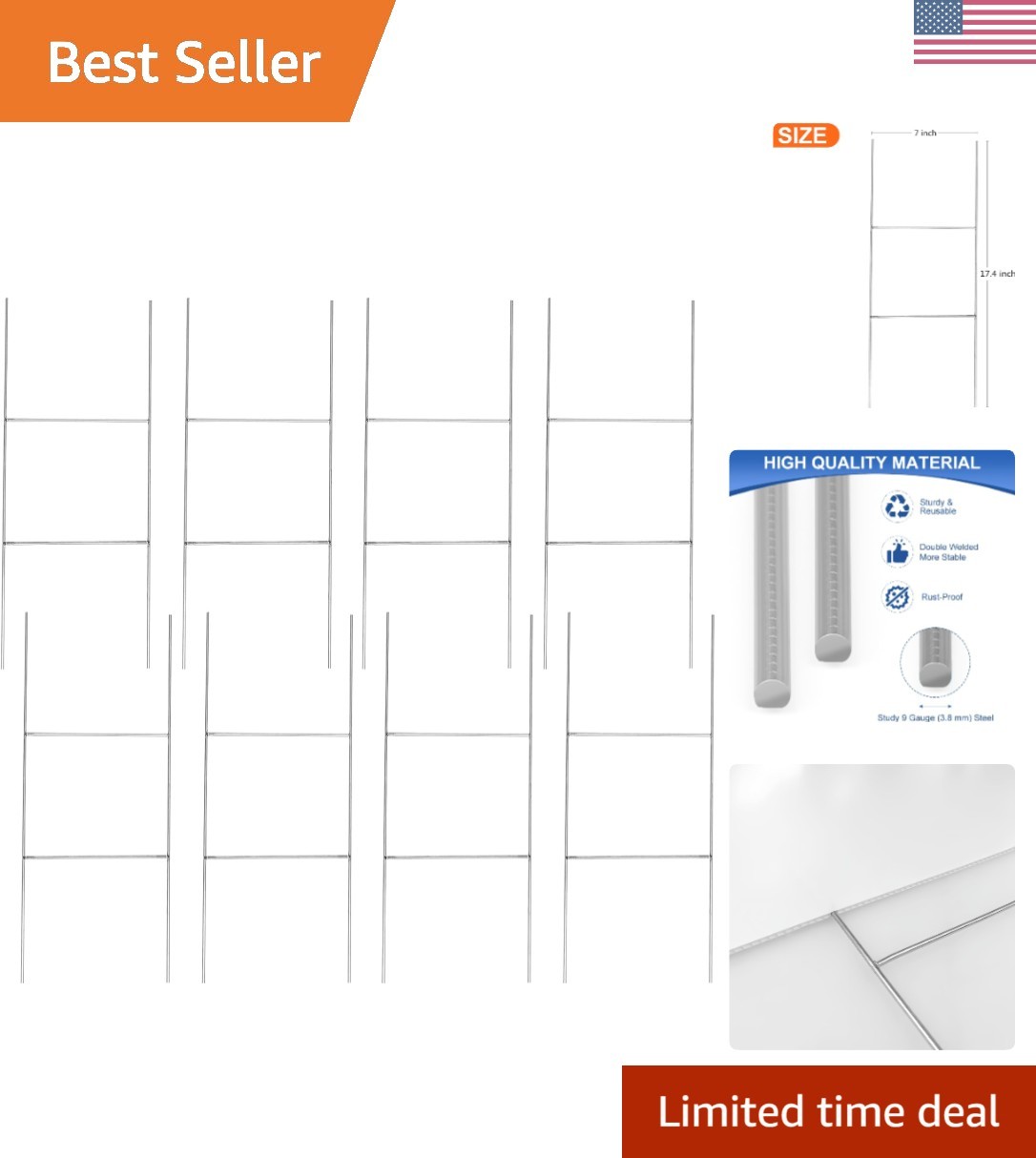 8 Heavy Duty H Frame Sign Stakes: Waterproof and Wind Resistant 17.4” x 7”