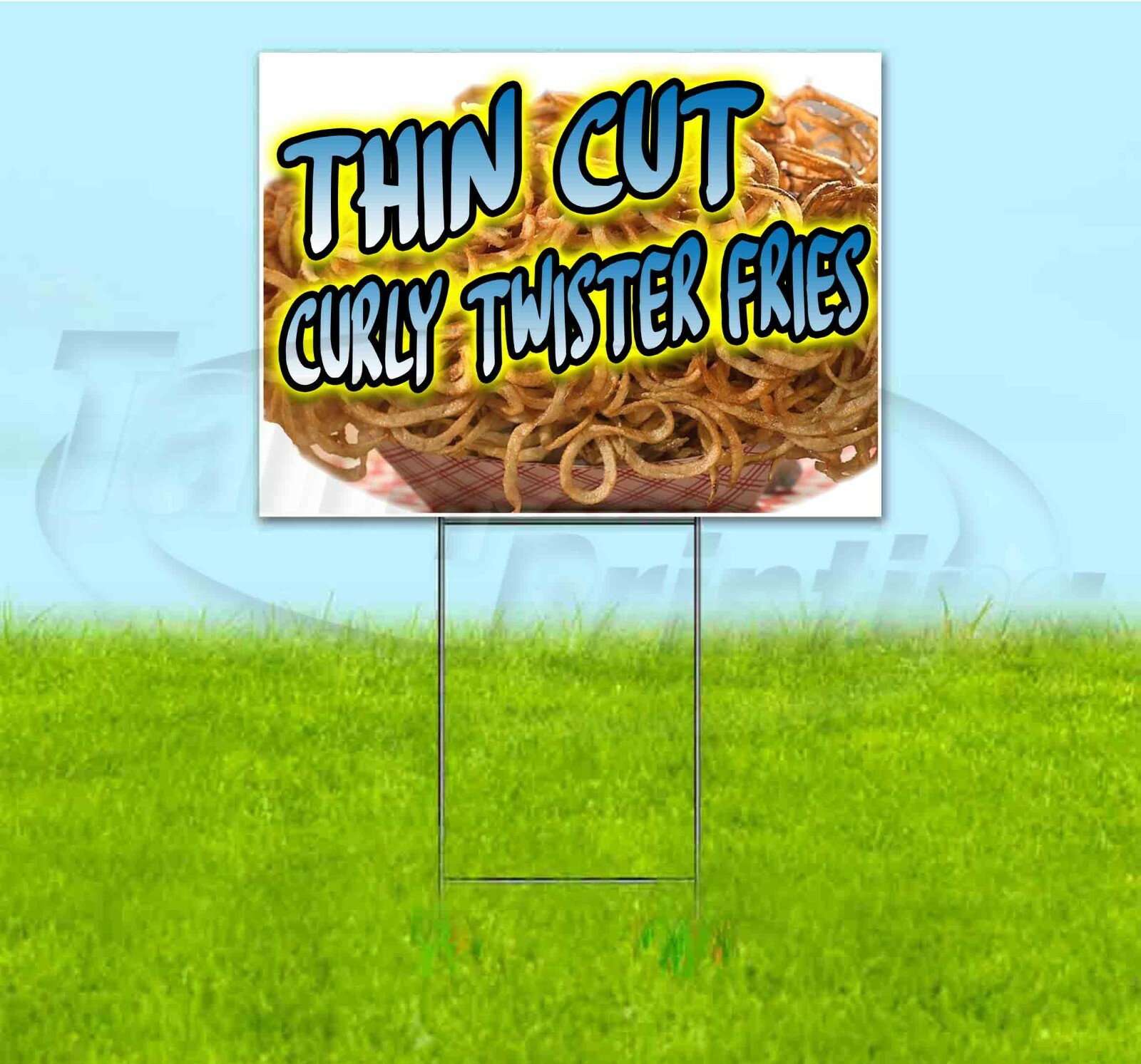 THIN CUT CURLY TWISTER FRIES 18×24 Yard Sign WITH STAKE Corrugated Bandit FOOD