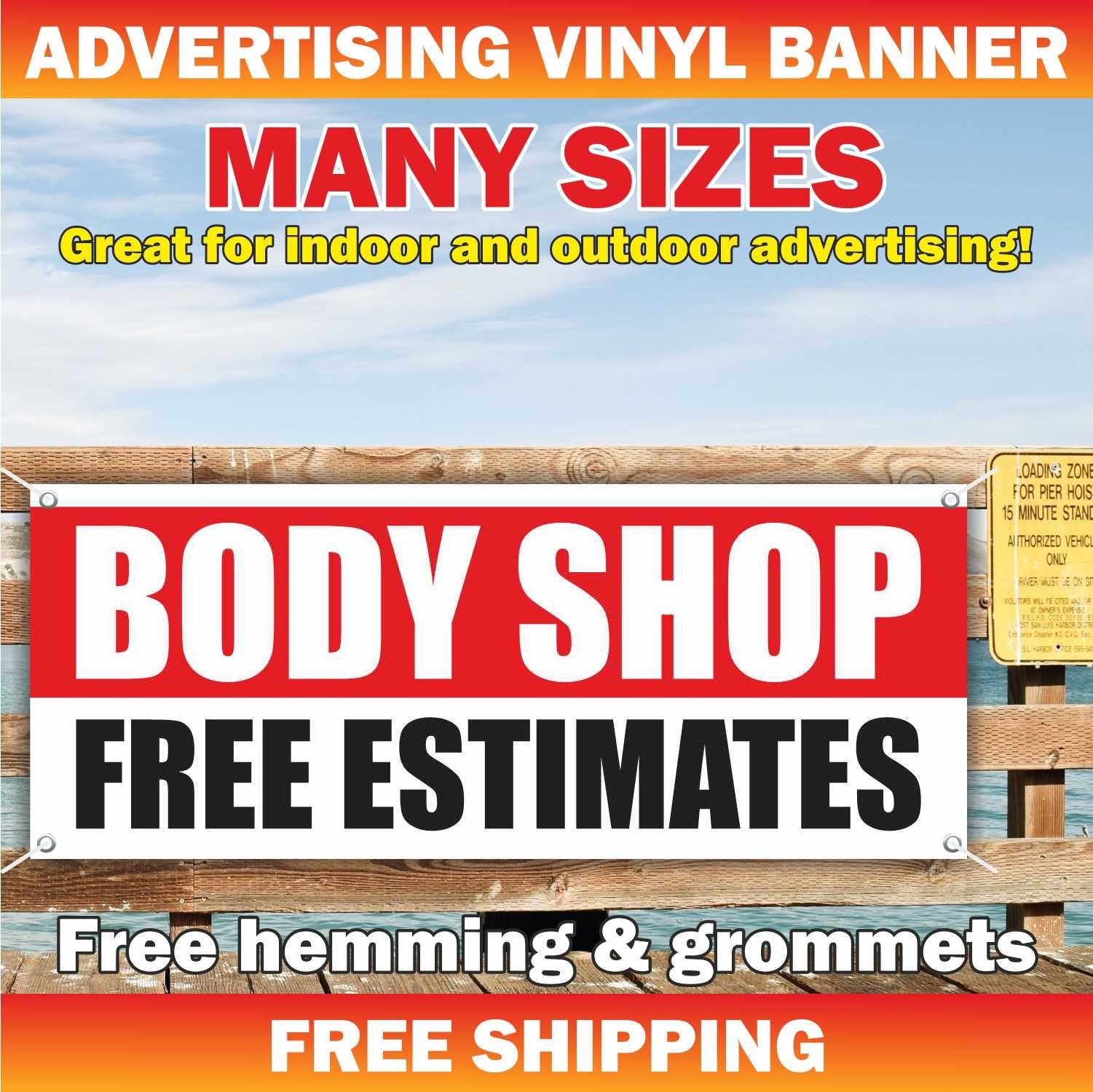 BODY SHOP FREE ESTIMATES Advertising Banner Vinyl Mesh Sign auto repair service
