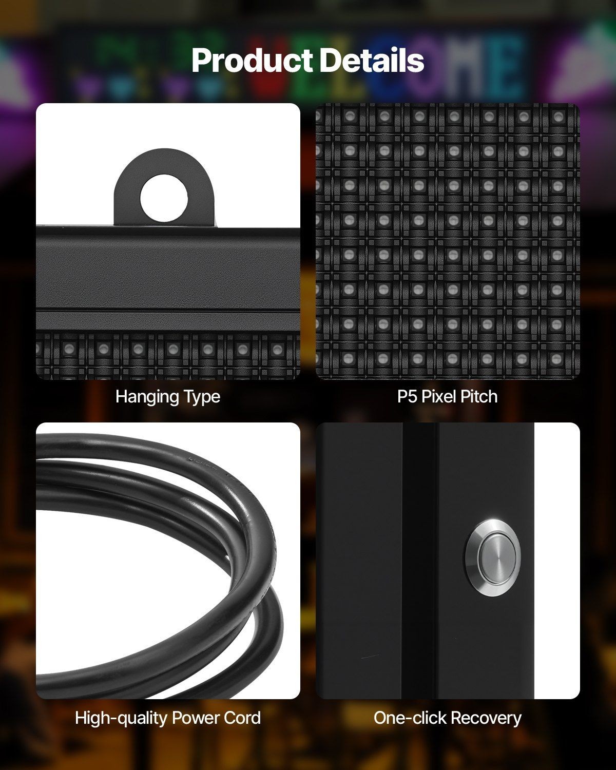 P5 27x14in Full-color LED Digital Scrolling Sign Programmable Display Board