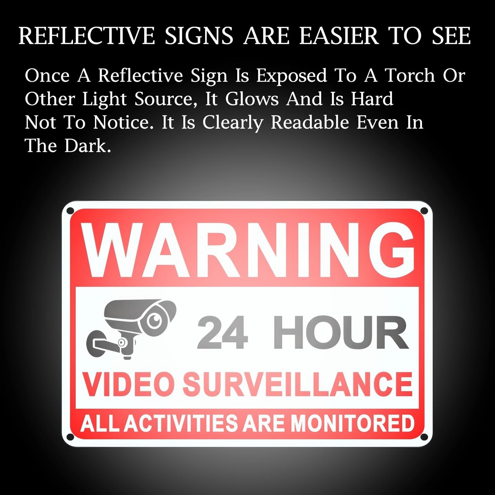 4 Pack Video Surveillance Signs, 8 x 12 Inch Aluminum Camera Signs, CCTV Secu…