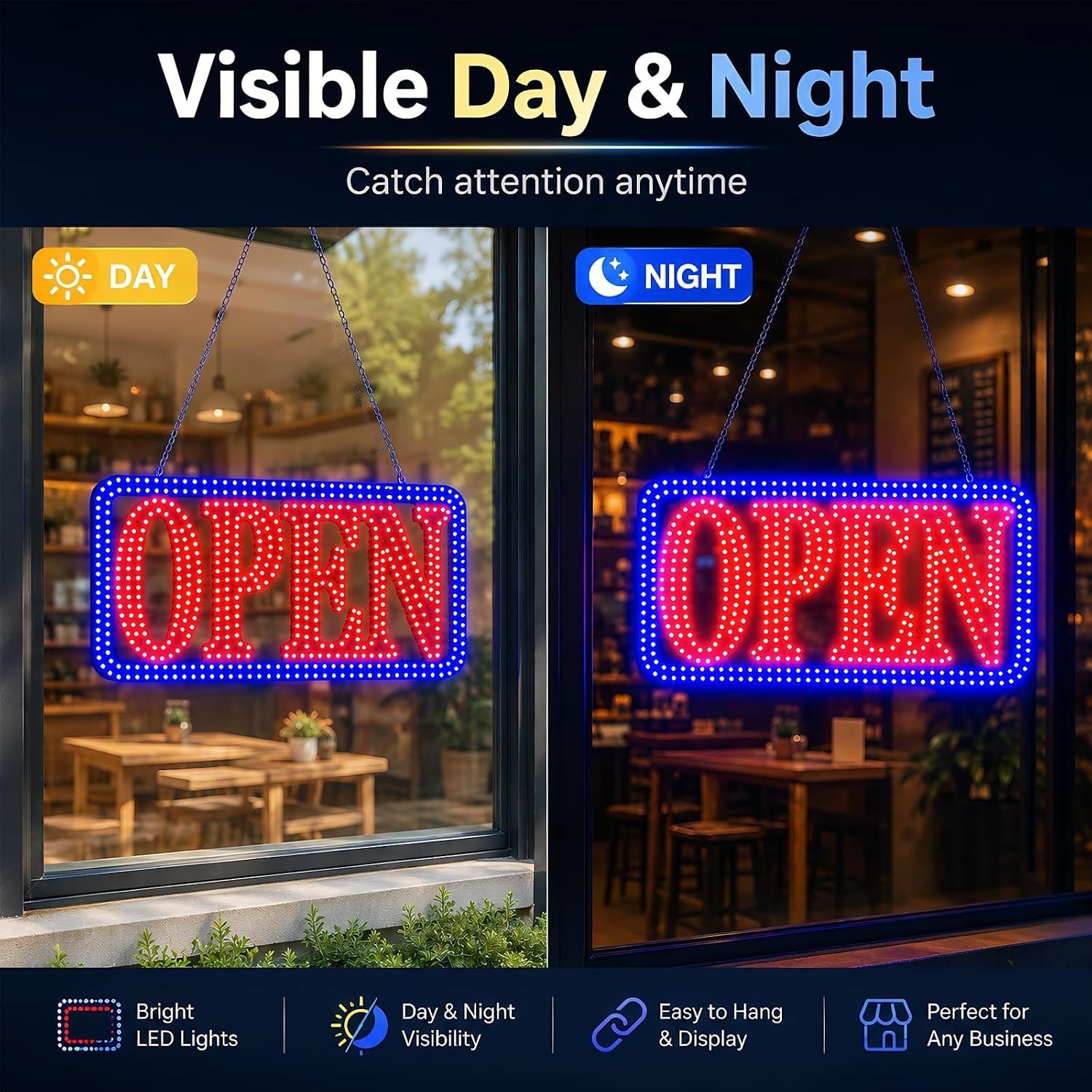 LED Open Signs for Business, High-Brightness Open Sign with Remote Control, 16.5