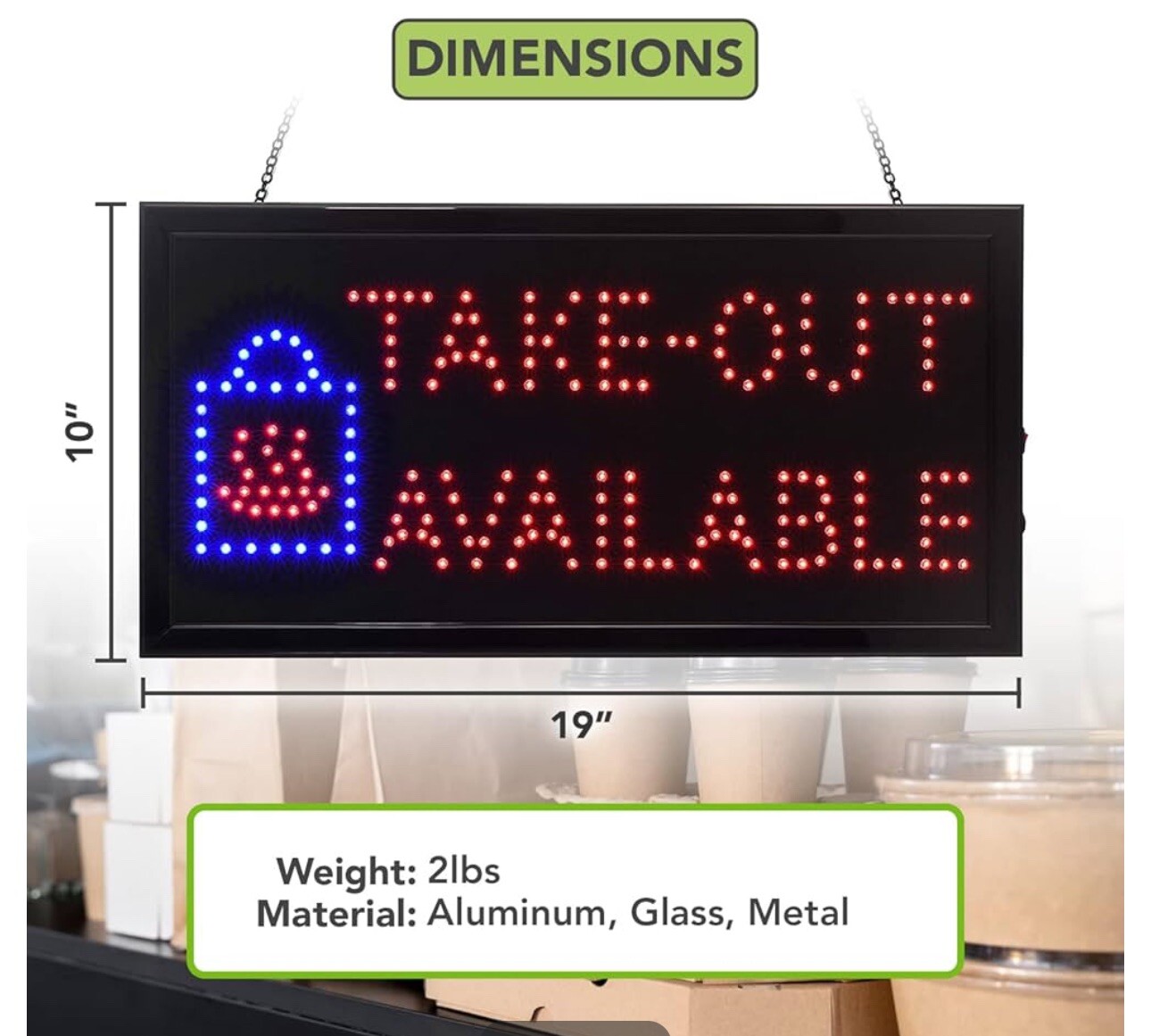 Alpine Industries Business Sign 19″x10″ LED Take-Out Available 2-Display Mode