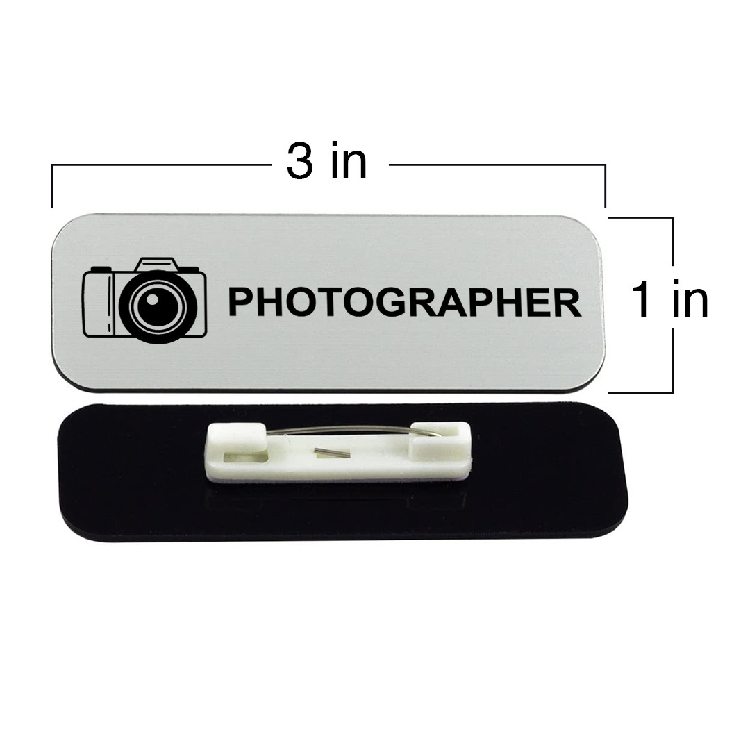 Photographer 1″ x 3″ Name Tag/Badge, (3 Pack)