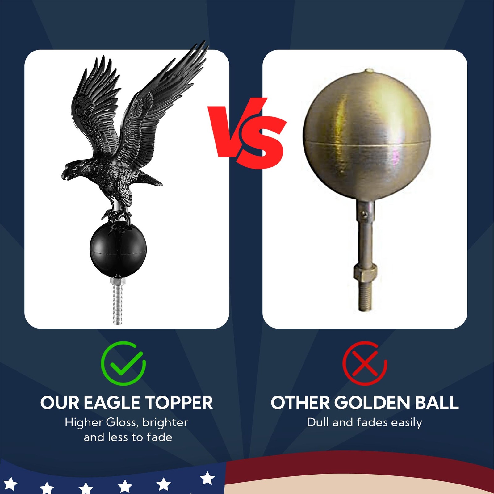 Yescom EZ GO 20′ Telescopic Flag Pole Kit Solar Light US Flag Eagle Topper Black